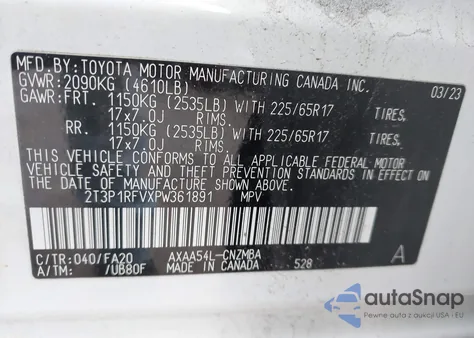 2023 Toyota Rav4 Xle z USA, uszkodzony, nr VIN 2T3P1RFVXPW361891